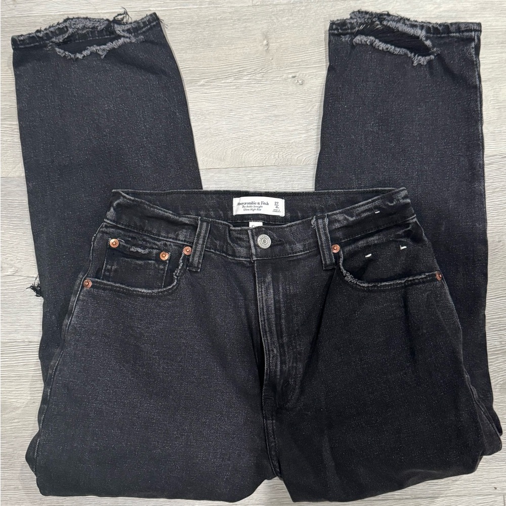NEW Abercrombie Curve Love The Ankle Straight Ultra High Rise Black Size 27